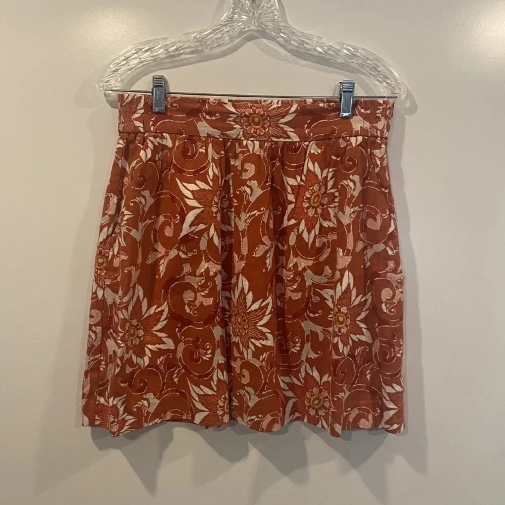 Loft Floral Linen Blend‎ Pull On Skirt Pockets Womens Size Small